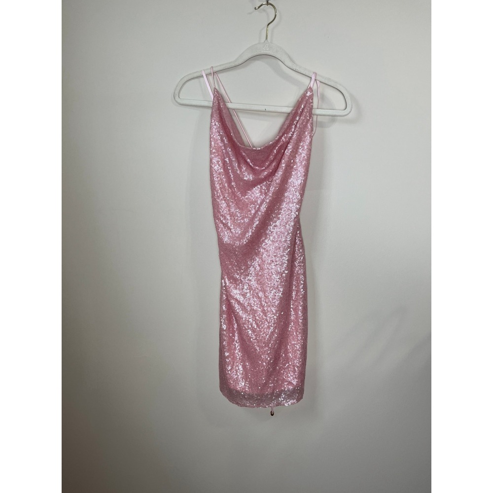 Hello Molly Pink Sequin Halter Neck Cowl Neck Bodycon Mini Dress US 8 AU 12 - Picture 2 of 5